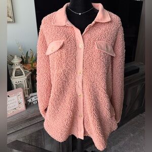 Blush Pink Sherpa Button-Up Jacket